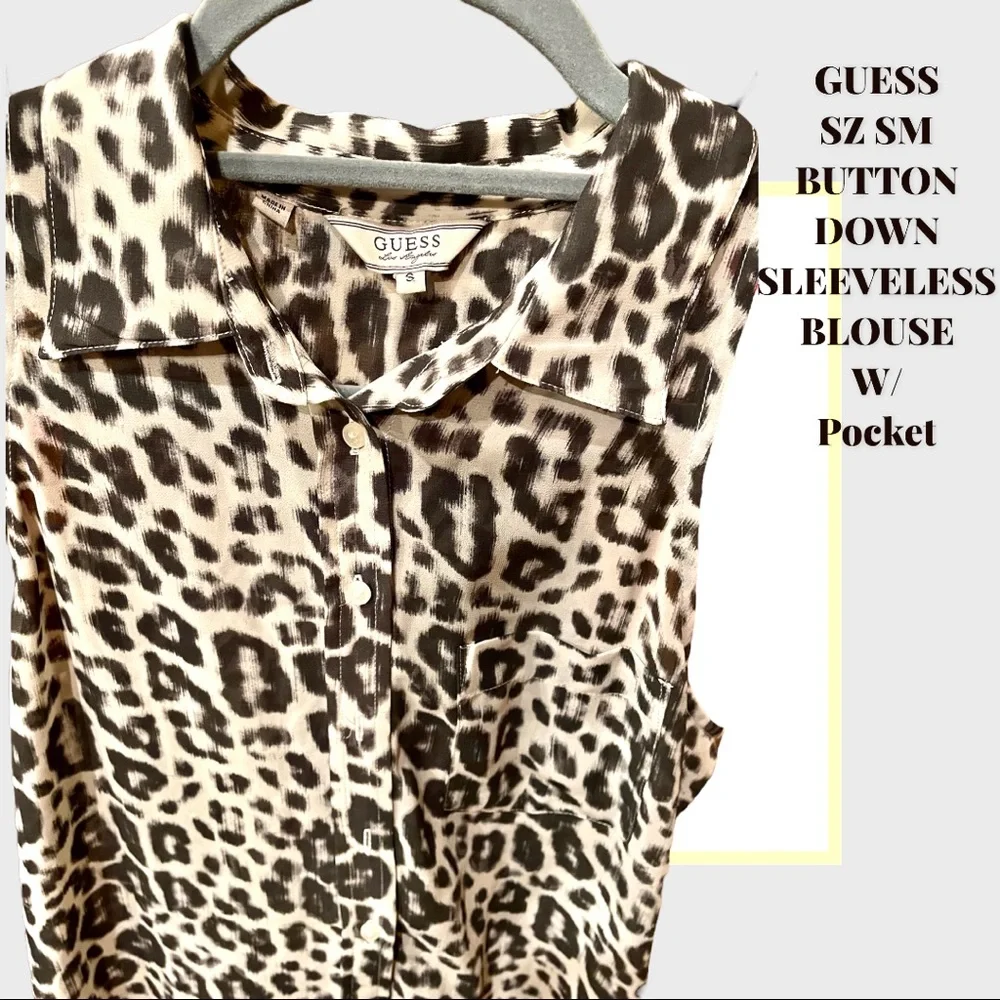 GUESS SZ SM SLEEVELESS BUTTON DOWN FRONT POCKET FLOWY TUNIC W/BACK SLIT & COLLAR - Picture 2 of 14